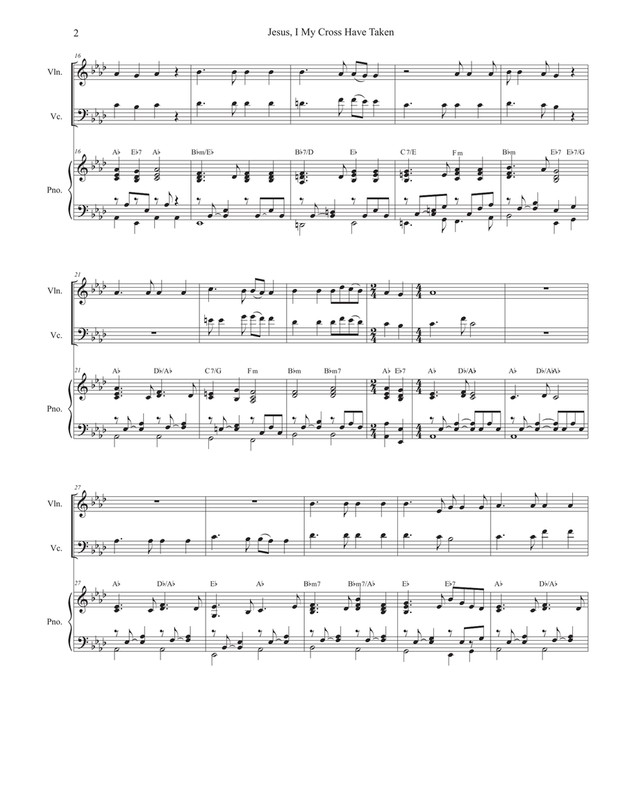 Jesus, I My Cross Have Taken (Duet for Violin and Cello) Piano Trio scores gallery preview page 3