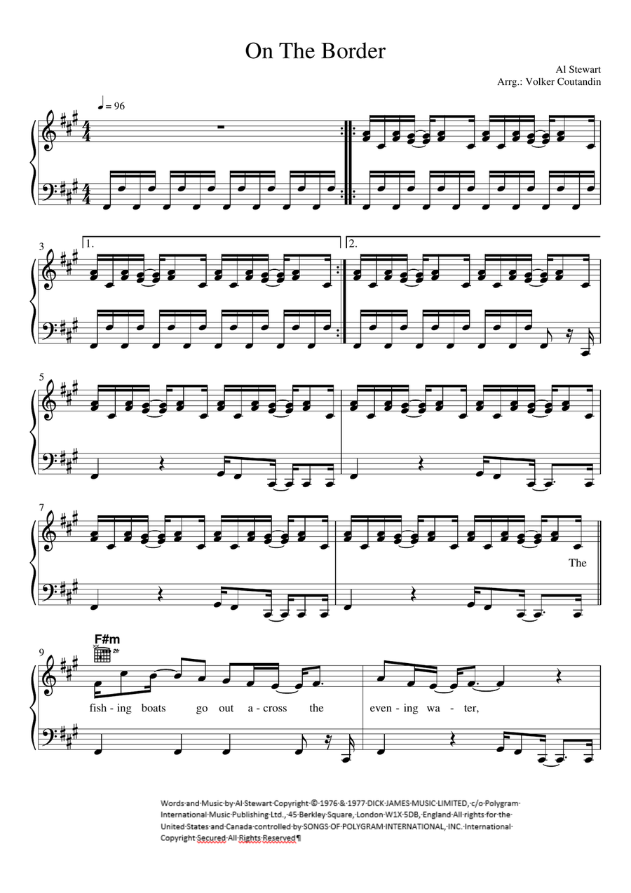 On The Border On The Border Piano, Vocal, Guitar scores gallery preview page 1