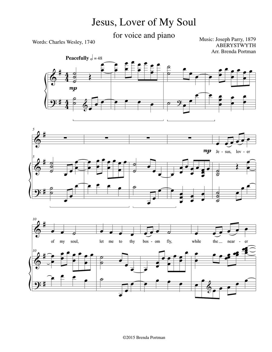 Jesus, Lover of My Soul (ABERYSTWYTH), High Voice, arr. Brenda Portman High Voice scores gallery preview page 1