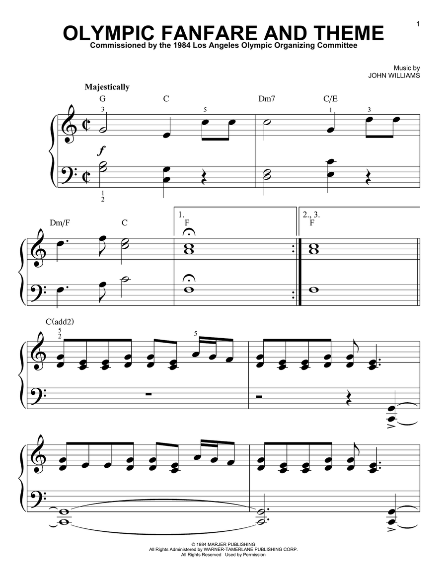 Olympic Fanfare And Theme Easy Piano scores gallery preview page 1