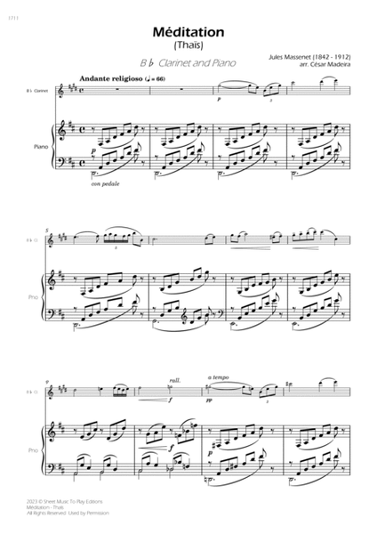 Meditation from Thais - Bb Clarinet and Piano (Full Score and Parts) image number null