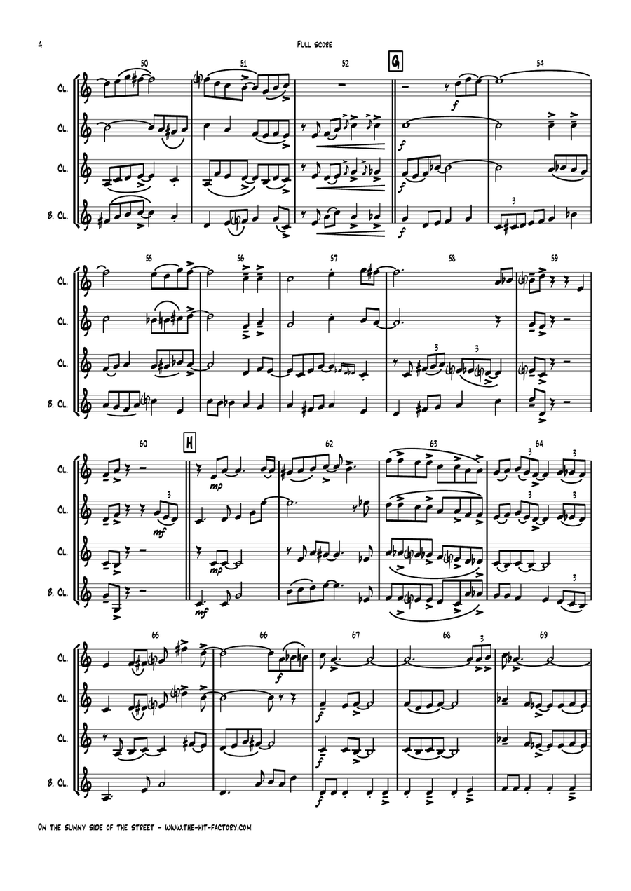 On The Sunny Side Of The Street Clarinet Quartet scores gallery preview page 4