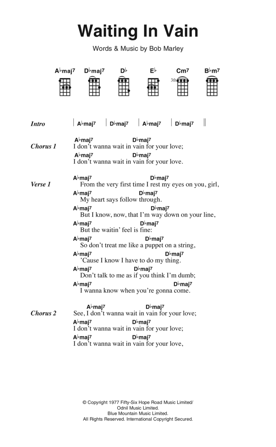 Waiting In Vain Ukulele scores gallery preview page 1