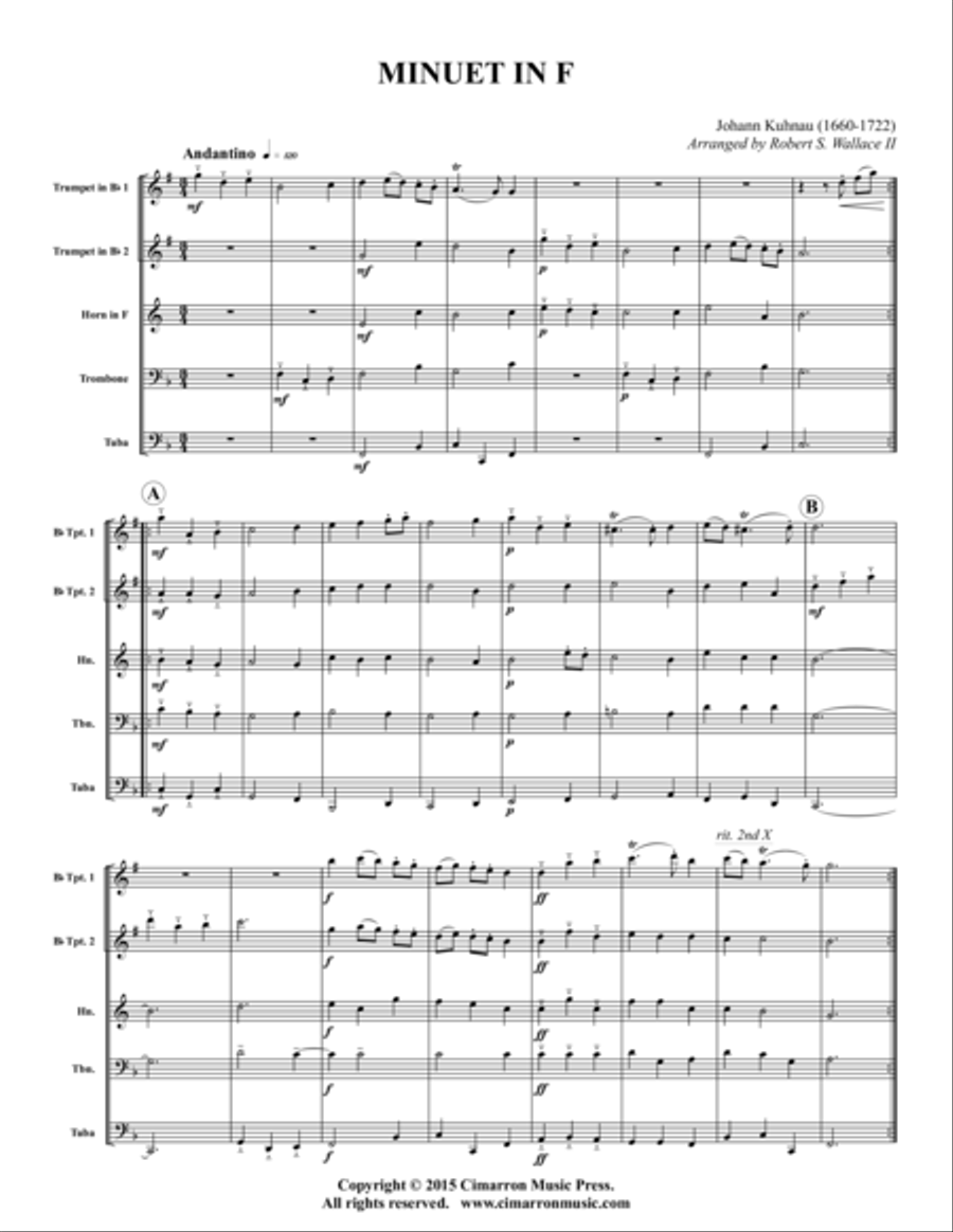 Minuet in F Brass Quintet scores gallery preview page 1
