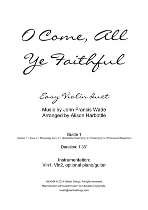 O Come, All Ye Faithful - easy violin duet