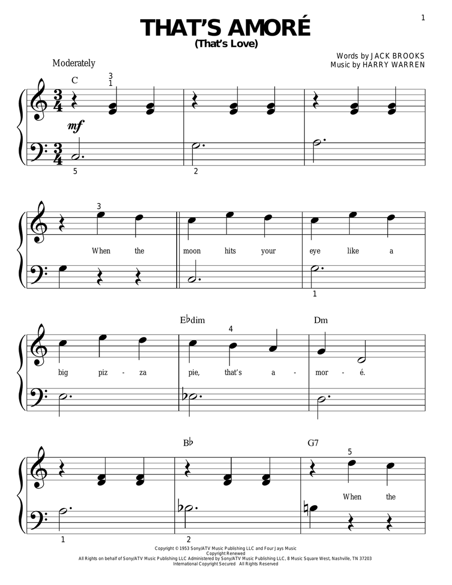 That's Amore (That's Love) Easy Piano scores gallery preview page 1