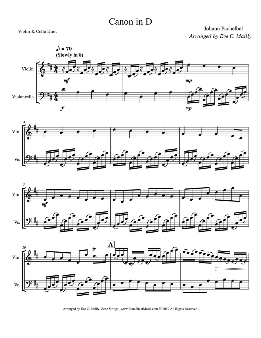 Canon in D (Violin & Cello Duet) String Duet scores gallery preview page 1