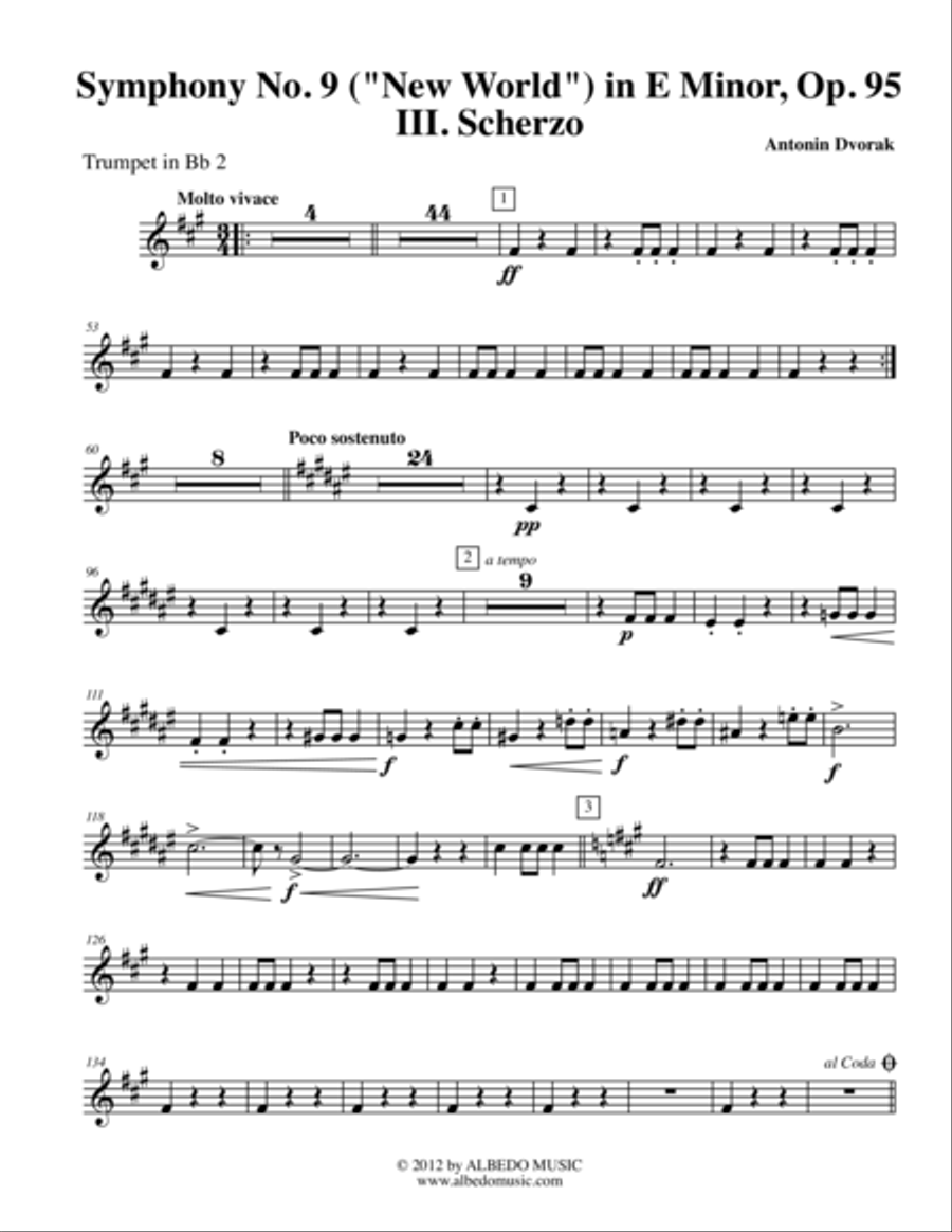 Dvorak Symphony No. 9, New World, Movement III - Trumpet in Bb 2 (Transposed Part), Op.95 B-Flat Trumpet scores gallery preview page 1