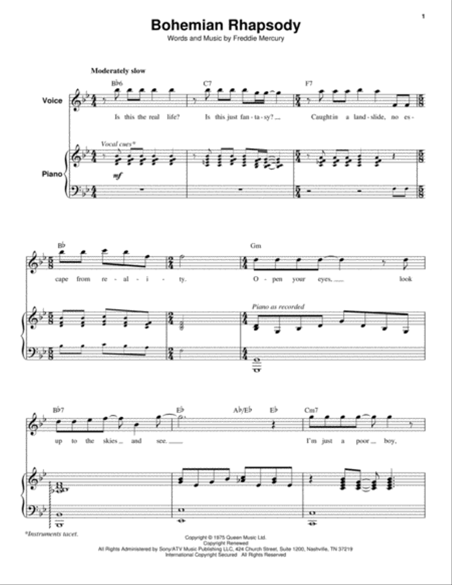 Bohemian Rhapsody Piano scores gallery preview page 1