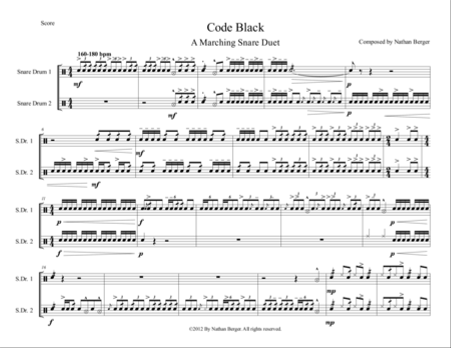 Code Black - Marching Snare Duet Marching Band scores gallery preview page 1