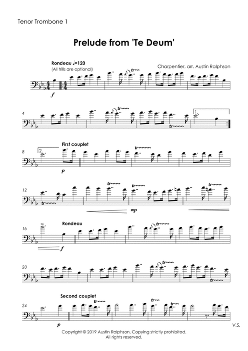 Prelude (Rondeau) from Te Deum - trombone quartet image number null