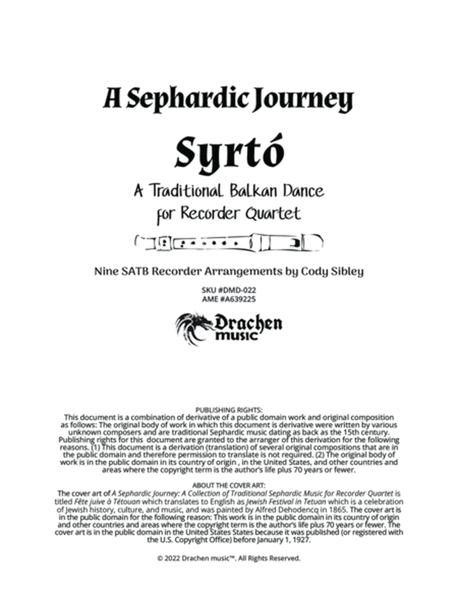 A Sephardic Journey: Syrtó - A Traditional Balkan Dance for Recorder Quartet image number null