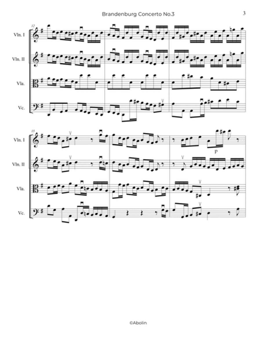 Bach: Brandenburg Concerto No.3 - Abridged, arr. for String Quartet image number null