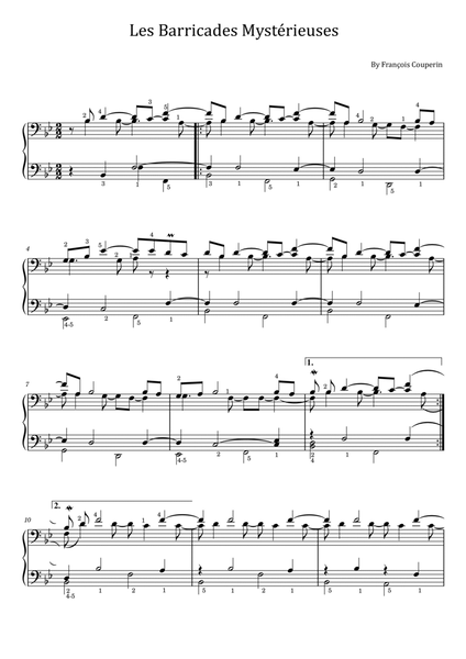 Couperin - Les Barricades Mysterieuses - Original With Fingered - For Piano Solo image number null