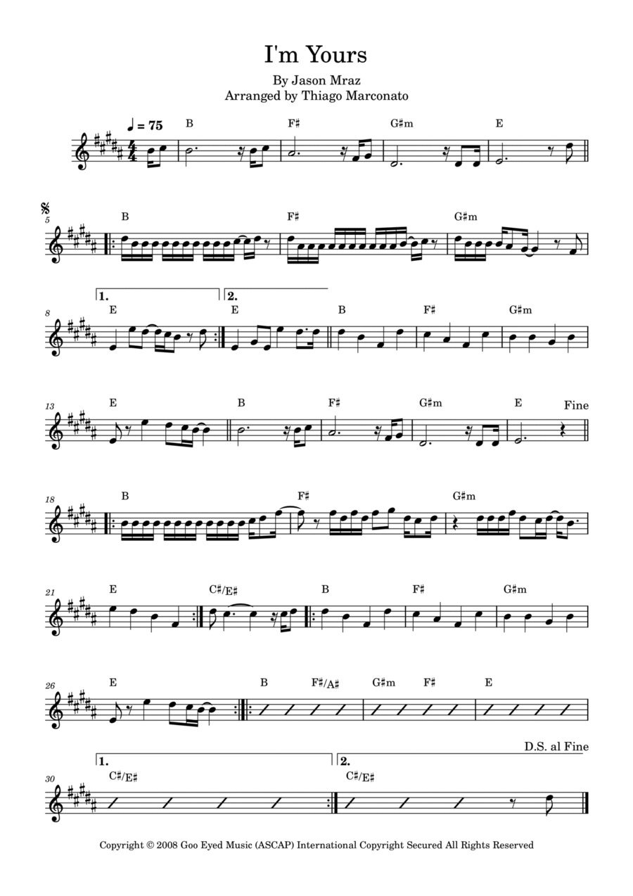 I'm Yours I'm Yours Piano scores gallery preview page 1