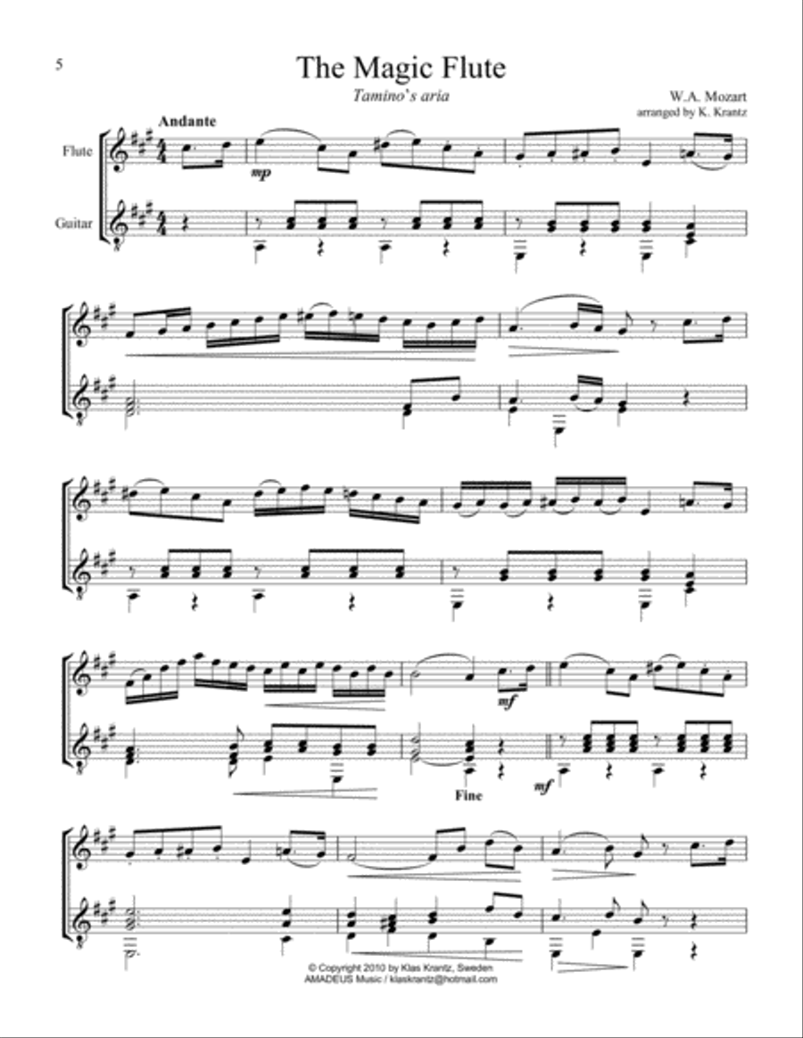 8 short pieces by W.A. Mozart arranged for flute and guitar Flute scores gallery preview page 6