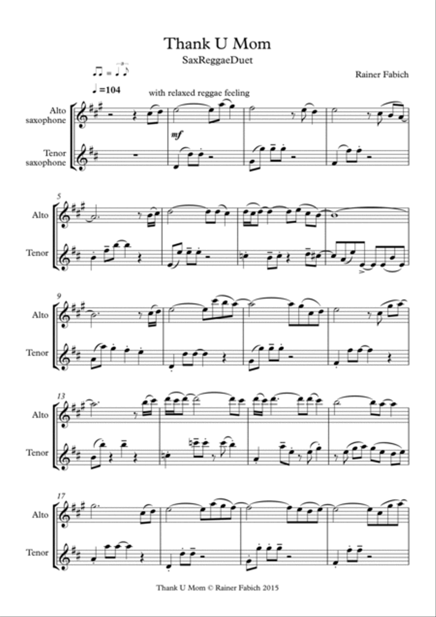 Thank U Mom - SaxReggaeDuet Woodwind Duet scores gallery preview page 4
