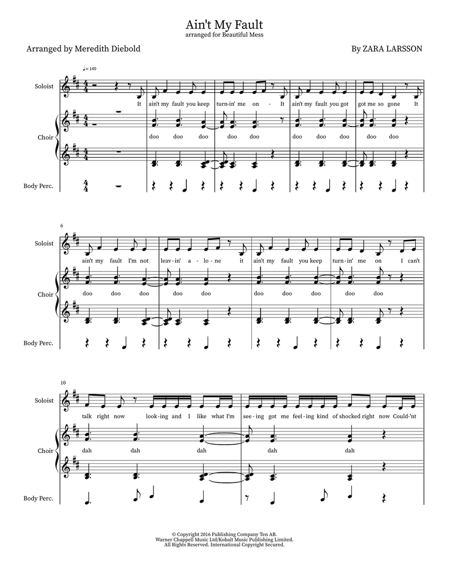 Ain't My Fault A Cappella scores gallery preview page 1