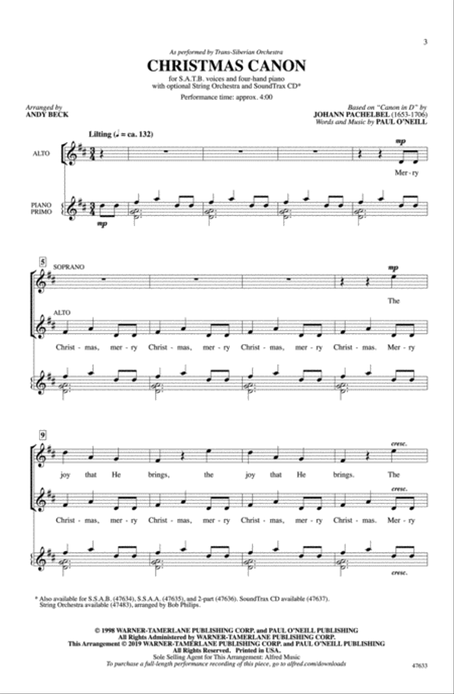 Christmas Canon Choir scores gallery preview page 1