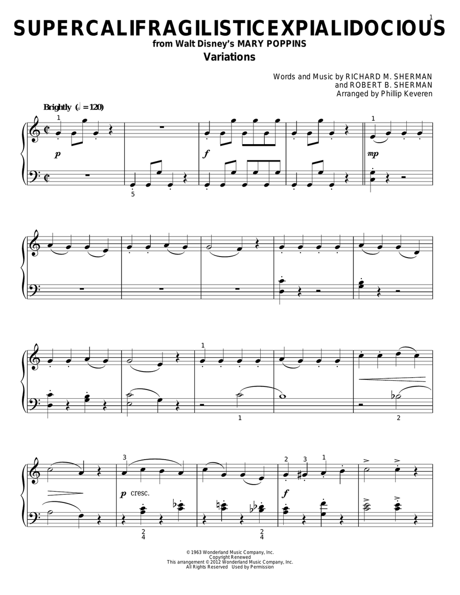 Supercalifragilisticexpialidocious [Classical version] (from Mary Poppins) (arr. Phillip Keveren) Piano Solo scores gallery preview page 1