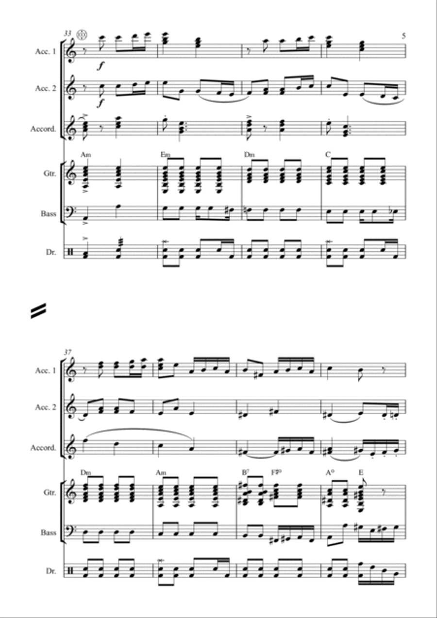 Gardel: Por una Cabeza, tango (Accordion orchestra) Chamber Music scores gallery preview page 5