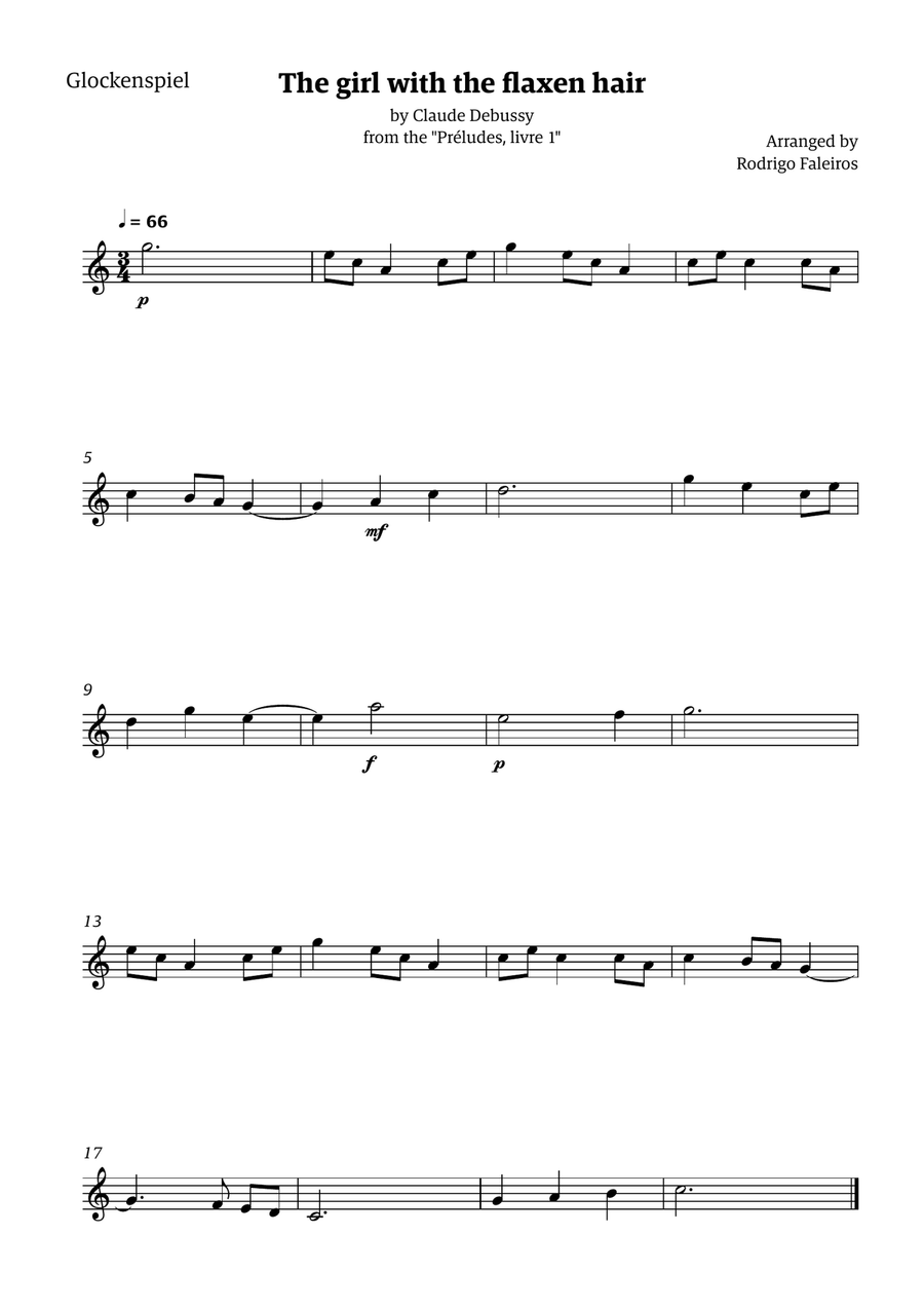 The Girl With The Flaxen Hair (solo glockenspiel) Glockenspiel scores gallery preview page 1