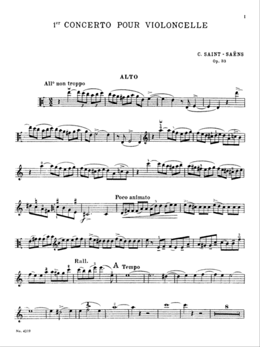 Saint-Saëns: Cello Concerto, Op. 33 (Transcribed) Viola scores gallery preview page 1