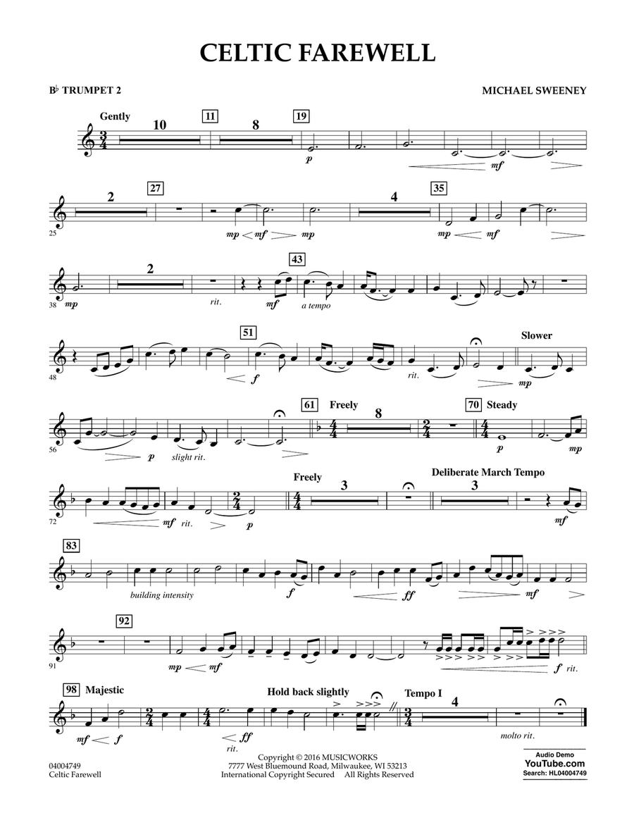 Celtic Farewell - Bb Trumpet 2 Concert Band scores gallery preview page 1