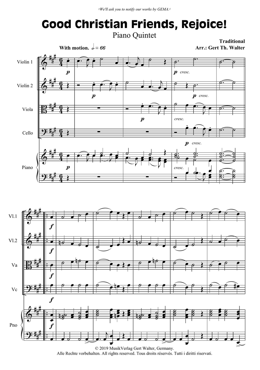 Good Christian Friends, Rejoice! Piano Quintet scores gallery preview page 1