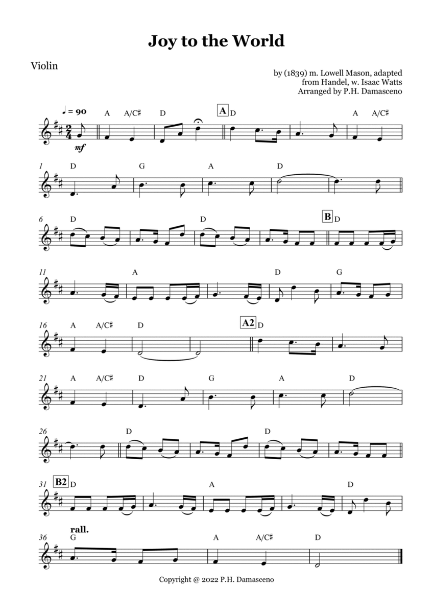 Joy to the World - Violin Solo with Chords image number null
