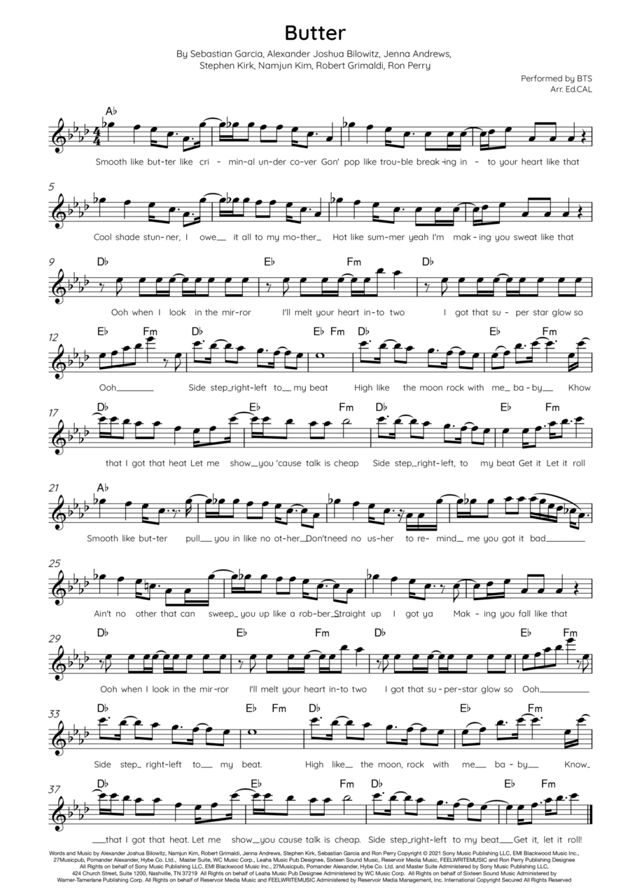 Butter Butter Piano, Vocal, Guitar scores gallery preview page 1