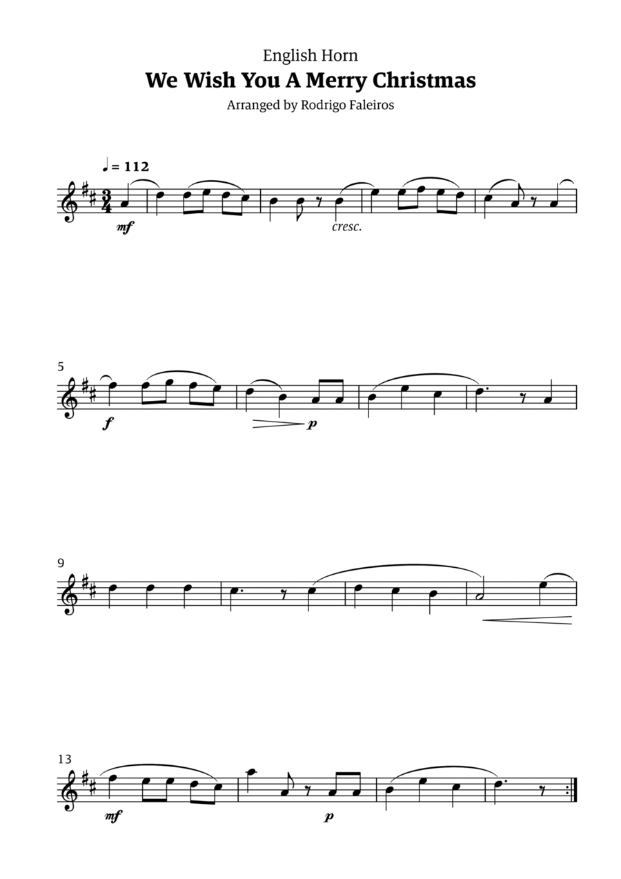 We Wish You a Merry Christmas (for solo english horn) English Horn scores gallery preview page 1