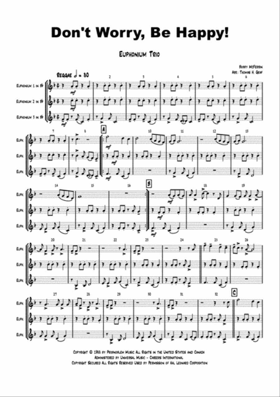 Don't Worry, Be Happy Euphonium scores gallery preview page 1