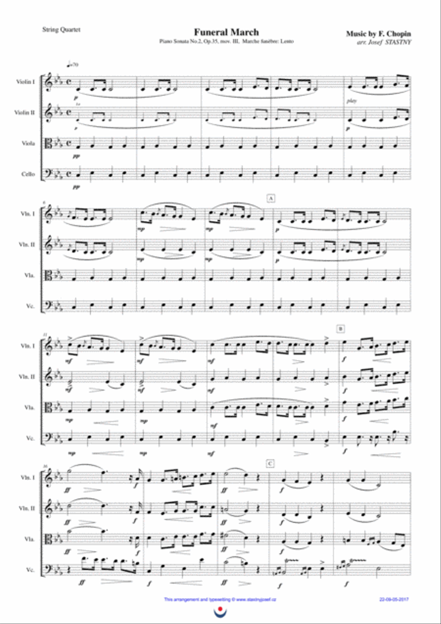 Funeral March (Chopin) String Quartet scores gallery preview page 1