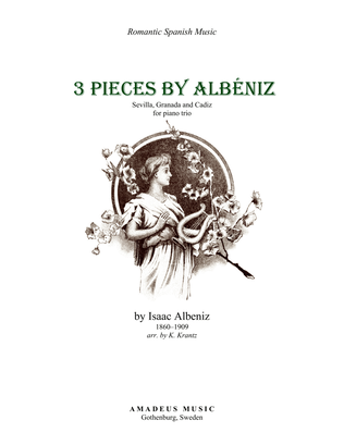 Book cover for 3 pieces by Albéniz for piano trio (Sevilla, Granada, Cadiz)