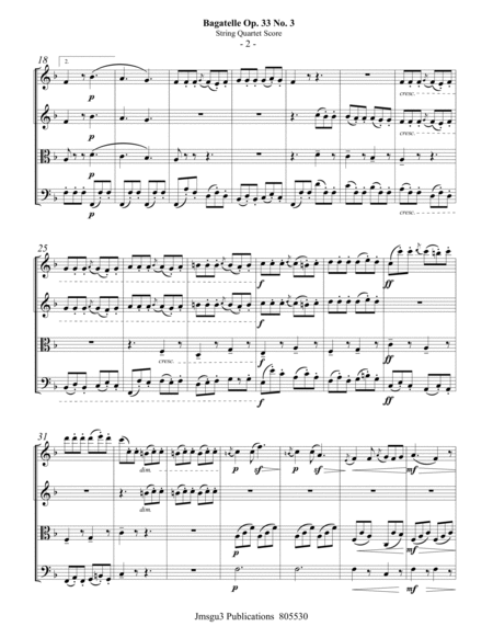 Beethoven: Bagatelle Op. 33 No. 3 for String Quartet image number null