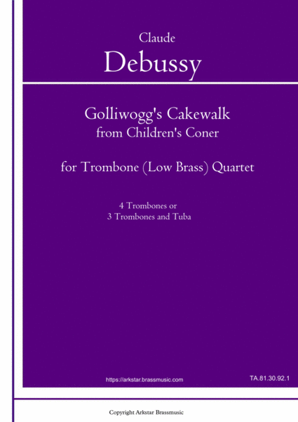 Golliwogg's Cakewalk from Children's Corner for Low Brass Quartet (4 Trombones or 3 trombones and Tu image number null