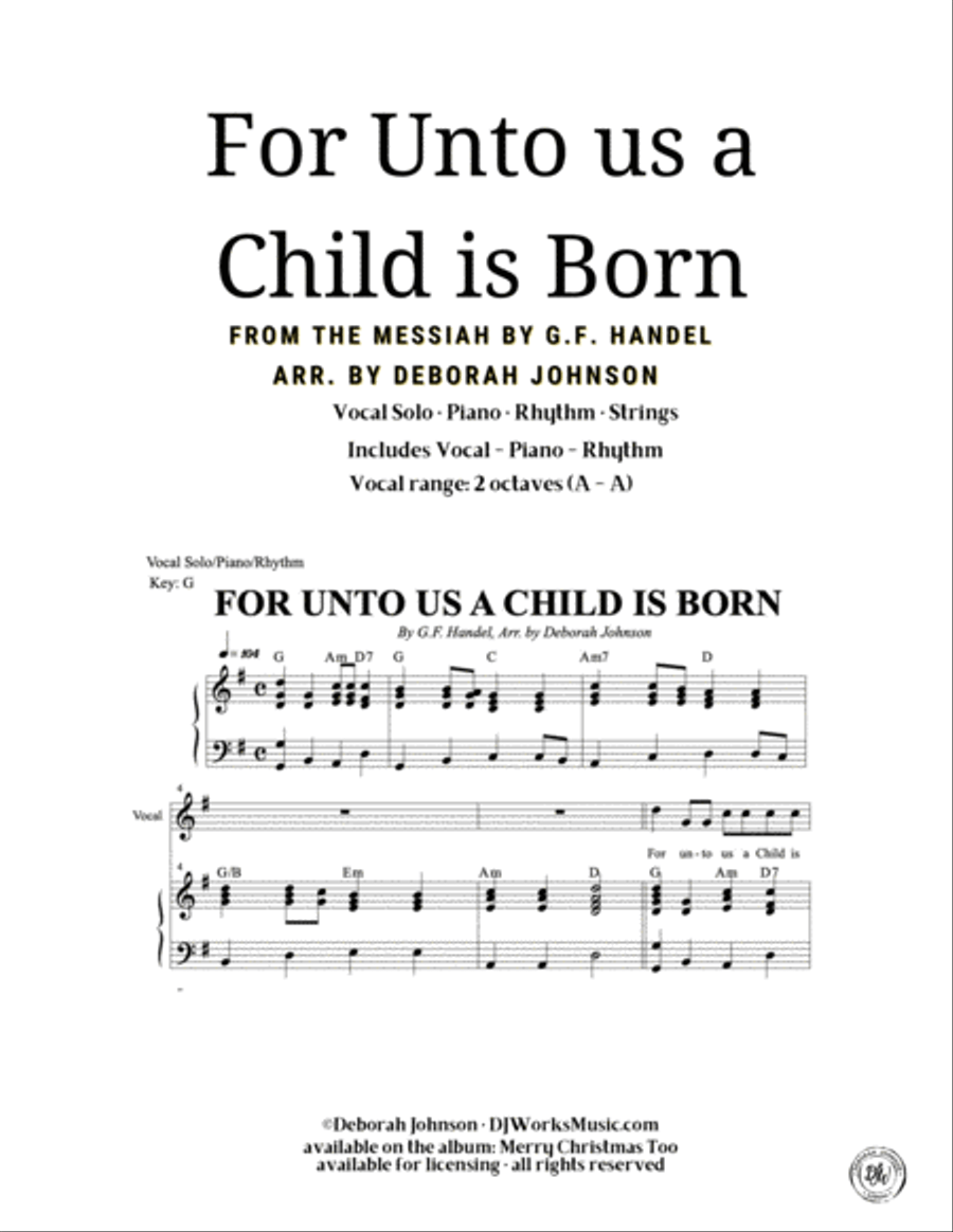 For Unto Us a Child is Born - Vocal/Piano/Rhythm image number null