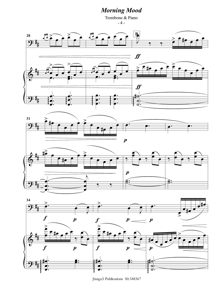 Grieg: Morning Mood from Peer Gynt Suite for Trombone & Piano Piano scores gallery preview page 5