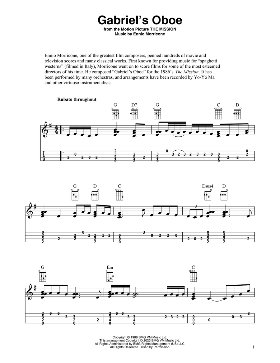 Gabriel's Oboe (from The Mission) Ukulele scores gallery preview page 1