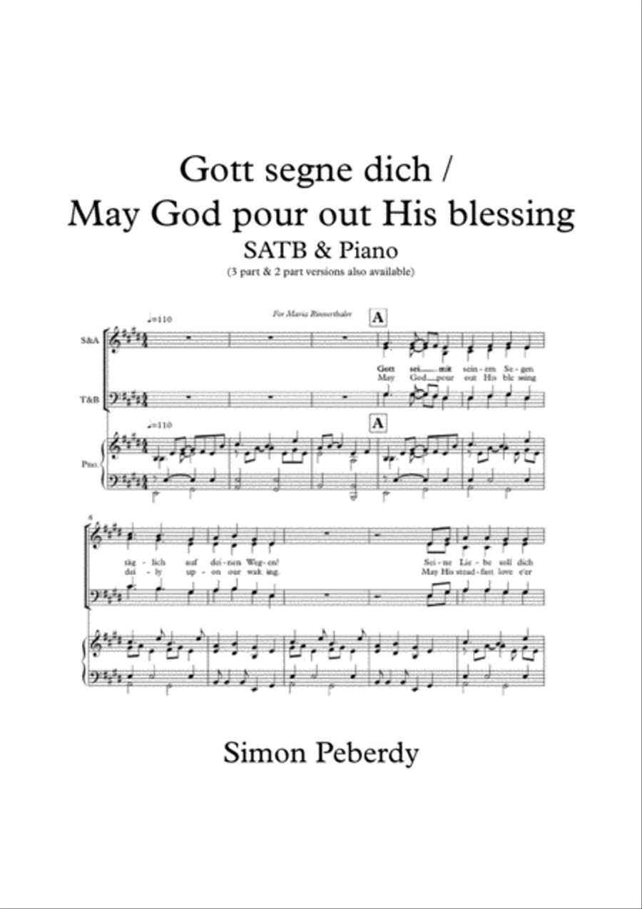 Gott segne dich / May God pour out his blessing (Gm & Eng) (SATB or STB or SA and piano/guitar STB scores gallery preview page 1