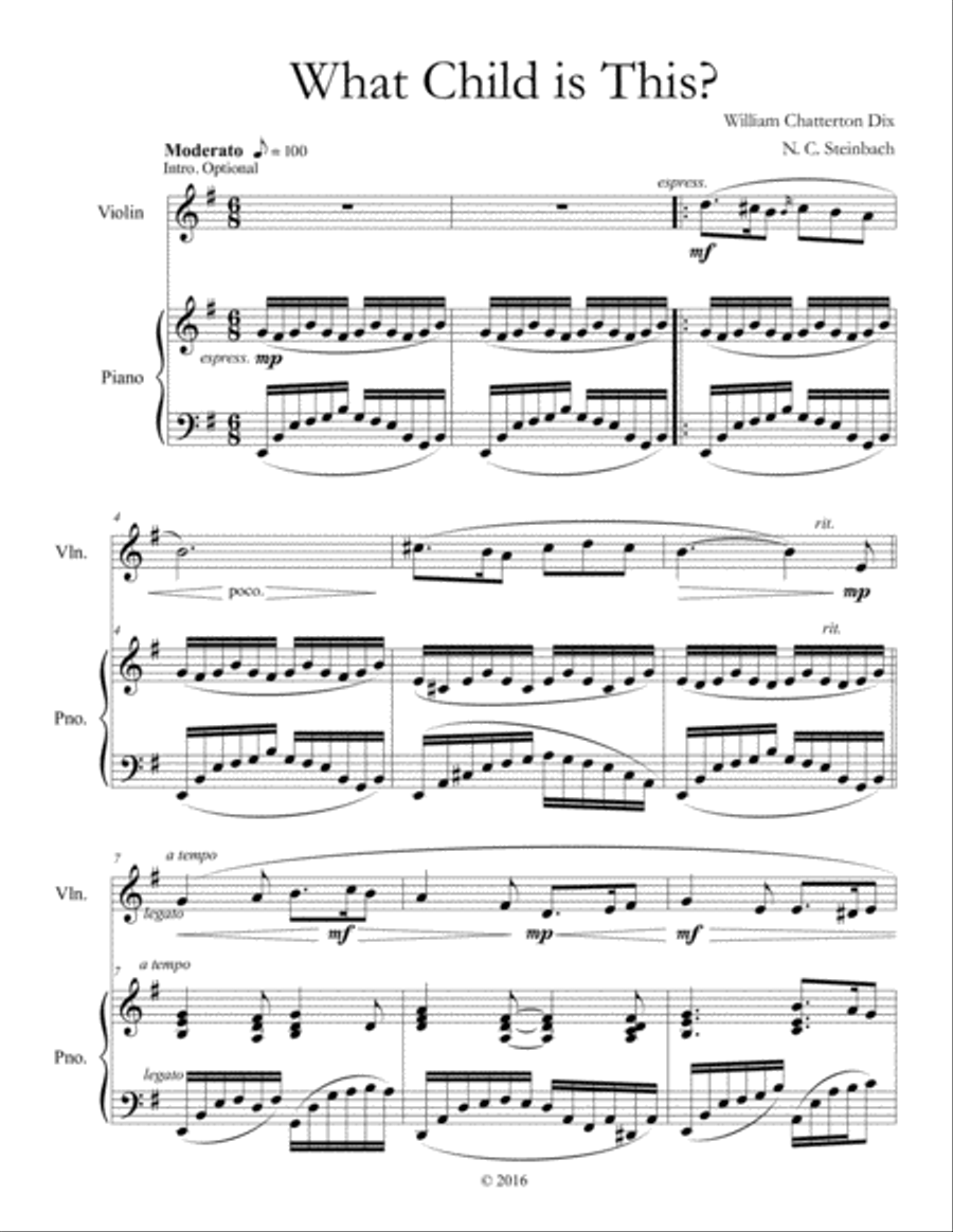 What Child Is This - Piano and Violin Violin Solo scores gallery preview page 1