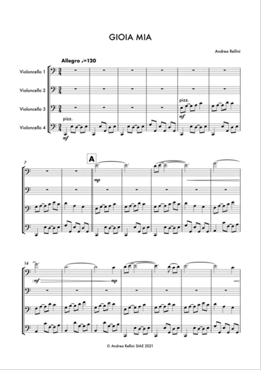 GIOIA MIA (Cello Quartet - 4 Cellos) String Quartet scores gallery preview page 2