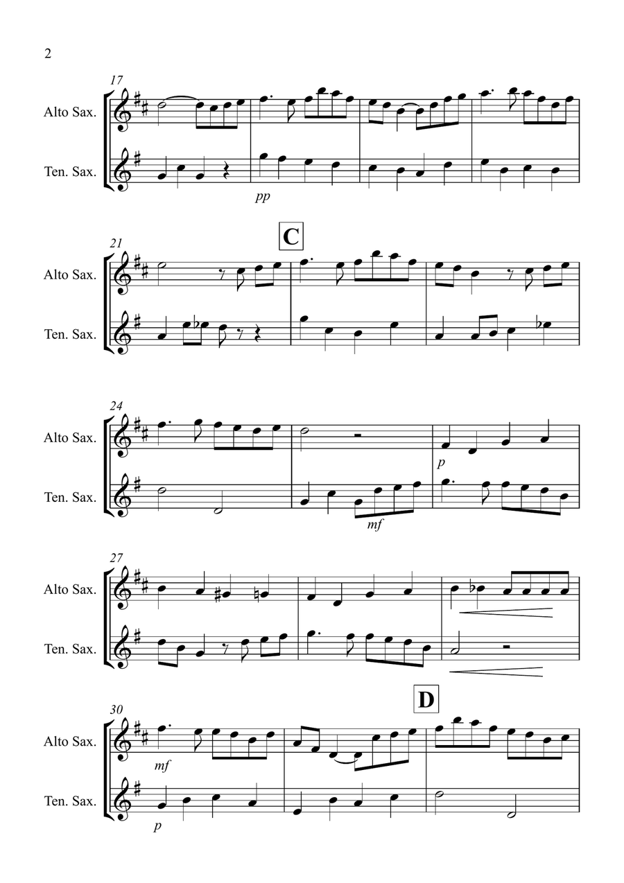 Danny Boy for Alto and Tenor Saxophone Duet Woodwind Duet scores gallery preview page 2