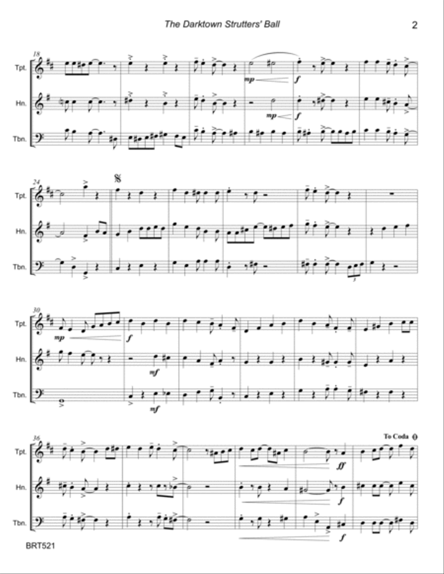 DARKTOWN STRUTTERS' BALL - BRASS TRIO (unaccompanied) Brass Trio scores gallery preview page 2