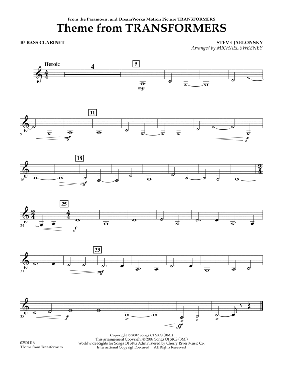 Theme From Transformers - Bb Bass Clarinet Bass Clarinet scores gallery preview page 1