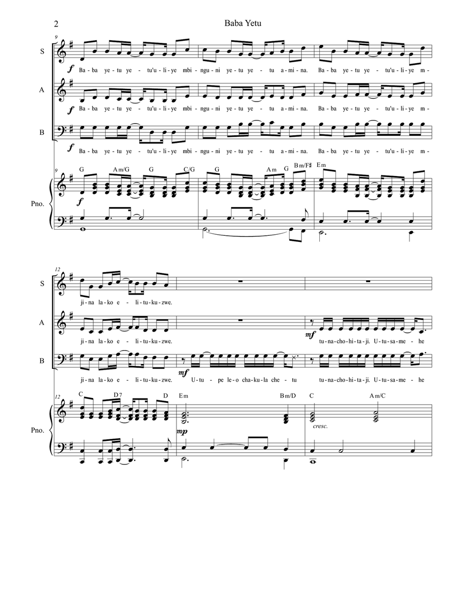 Baba Yetu Baba Yetu 3-Part scores gallery preview page 2