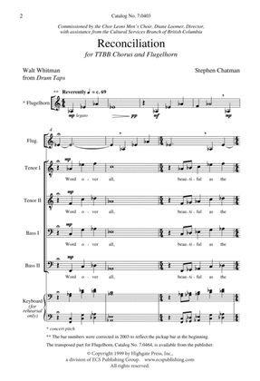 Reconciliation (Downloadable Choral Score)