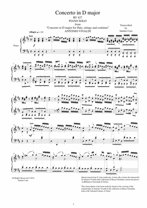 Book cover for Vivaldi - Concerto in D major RV 427 for Piano solo