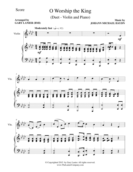 2 PAK HYMN SERIES! O WORSHIP THE KING & JESUS LOVER OF MY SOUL, Violin & Piano (Score & Parts) image number null